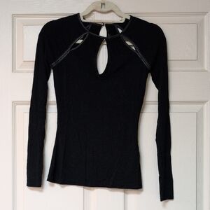 Guess Black Keyhole Long Sleeve Blouse